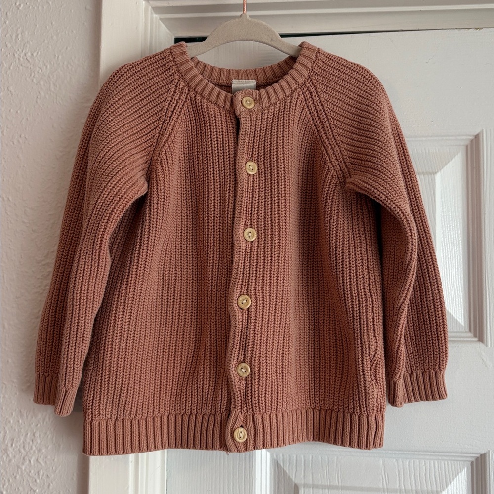 H&M Organic Cotton Tan Pink Knit Cardigan Sweater